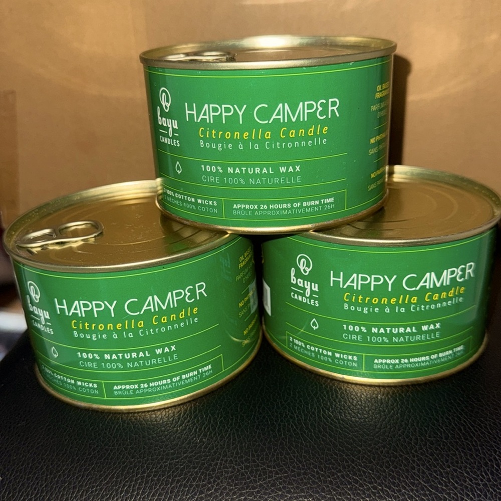 Bayu Candles Happy Camper Citronella Candle  NWT 3 Candles